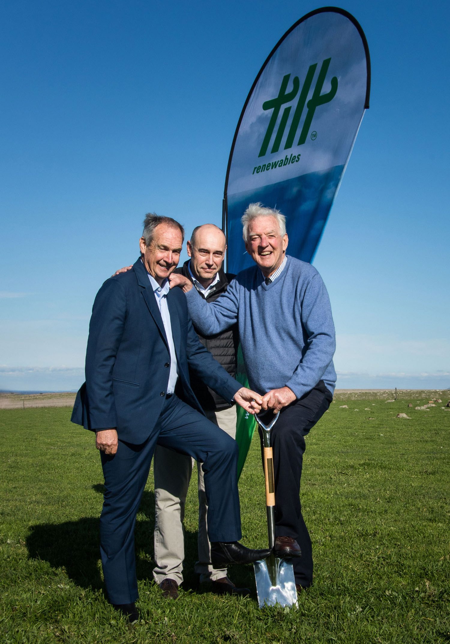 Turning the first sod at the Salt Creek Wind Farm
Left to right: James Purcell MP, Robert Farron, Peter Coy
Image Credit: Emily Wilson Photography